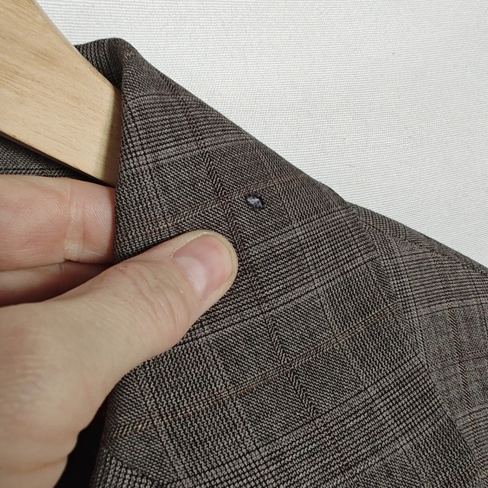 FRAME Blazer Double Breasted Wool Gray Tan Plaid Size 10 Relaxed Fit - Picture 9 of 14